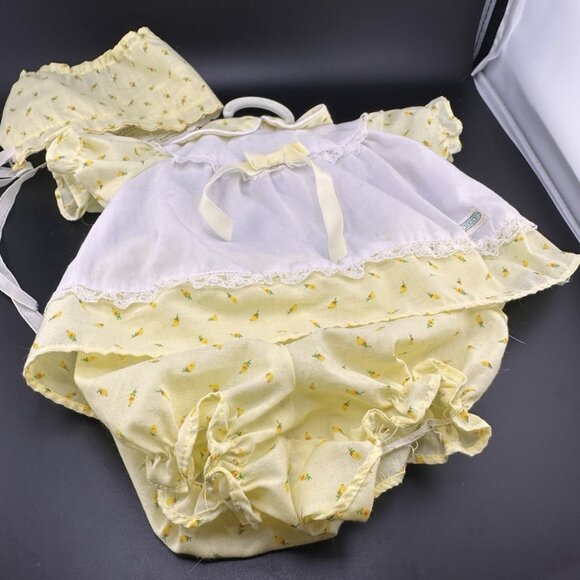 Cabbage Patch Kids Preemie Doll Coleco Yellow Tulips Bonnet Dress Bloomers READ - Picture 4 of 16